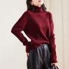 100% Sheep Wool Pit Strip Stacked Collar Knitted Sweater for Women