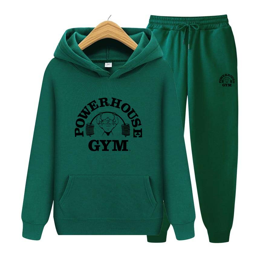 Fitness Weightlifting Graphic Fleece Tracksuit for Men, Thick Gym Workout Hoodie & Jogger Pants, Drawstring Outfit for Autumn Winter Training Trip