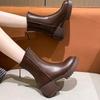 Coarse Heel Short Boots Women's Spring and Autumn Single Boots Brown Platform Martin Boots Women's New Women's Boots Medium Boots Women