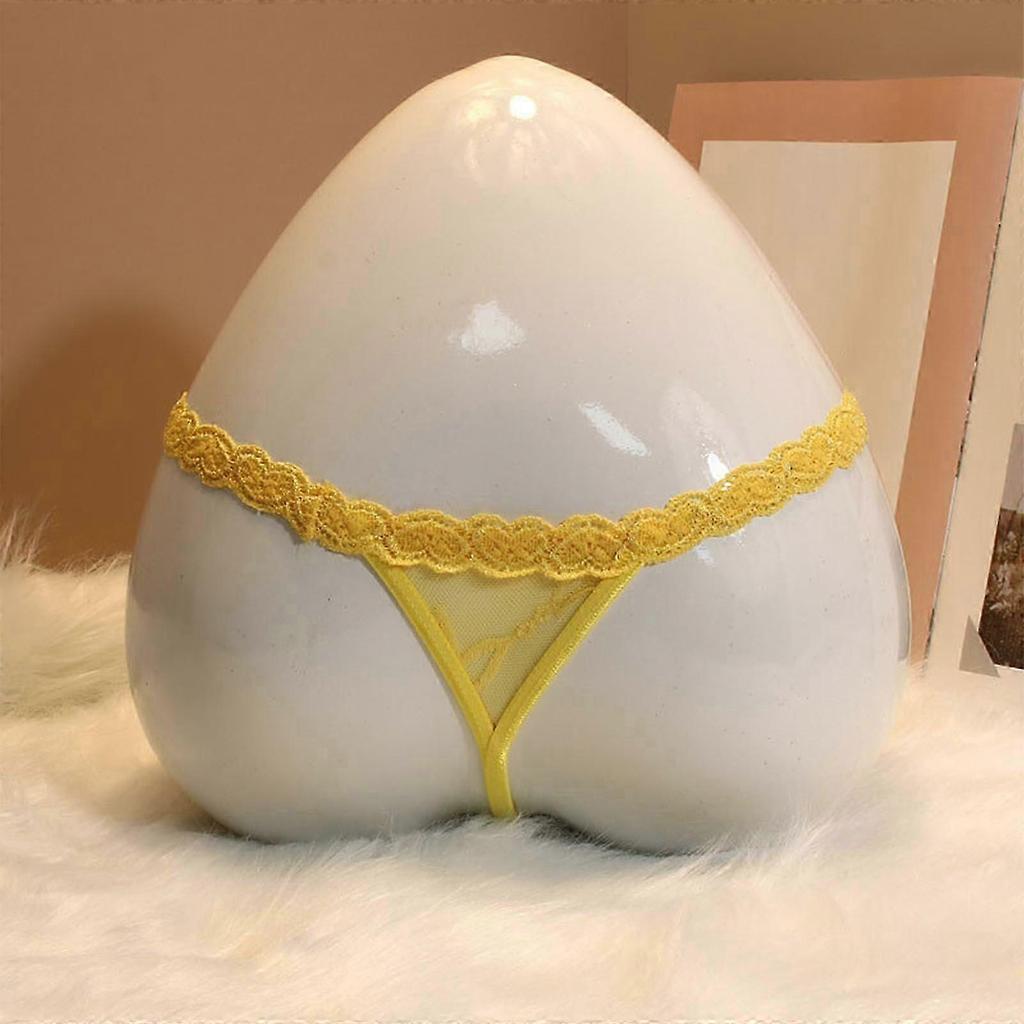 Women Lacy G-String Thongs No Show Bikini Panties Underwear Low Waist Thongs T-back Lingerie Yellow XL