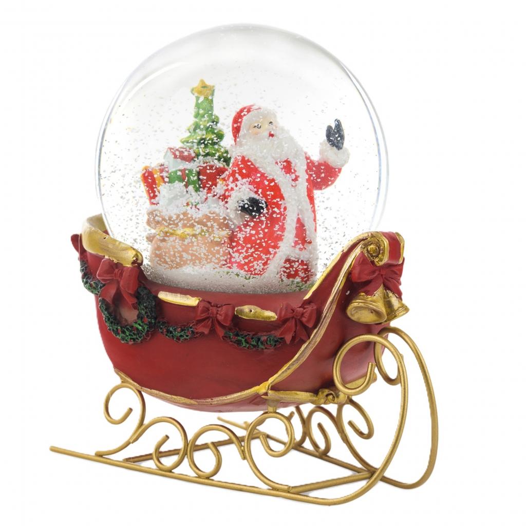 Glass Ball Sleigh with Santa Claus 19x13x17cm