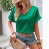 Женская мода новый V-образный вырез короткий рукав свободный повседневный топ