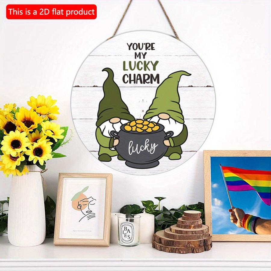 2D Flat 20*20cm1pc You Are My Lucky Charm Green Hat Old Elves Hidden Gold Scene Hanging Door Sign, St. Patrick's Day Welcome Party Mysterious Legend