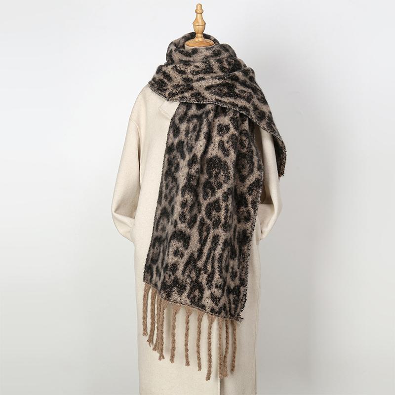 New Leopard Print Winter Scarf for Women Classic Thickened Imitation Cashmere Print Fringe Shawl Stylish Versatile Warm Blanket