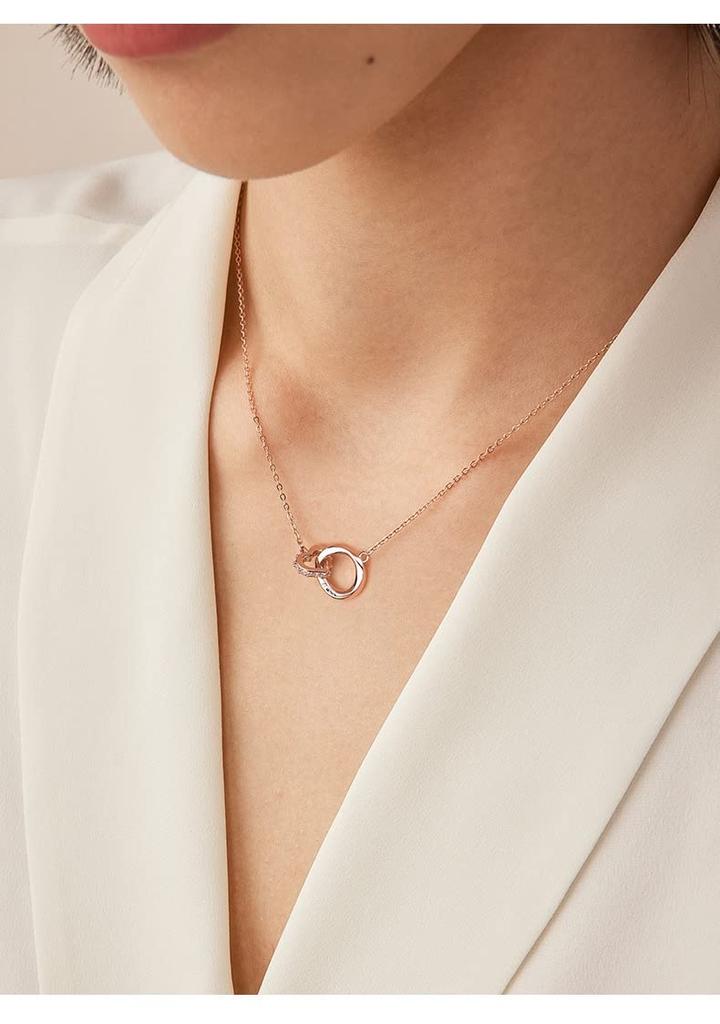 Amazon Эксклюзивное брендовое ожерелье Популярное ожерелье Mevius Двойное кольцо Парное ожерелье Простой стильный кулон с двойным кольцом Рождественский подарок на день рождения 925