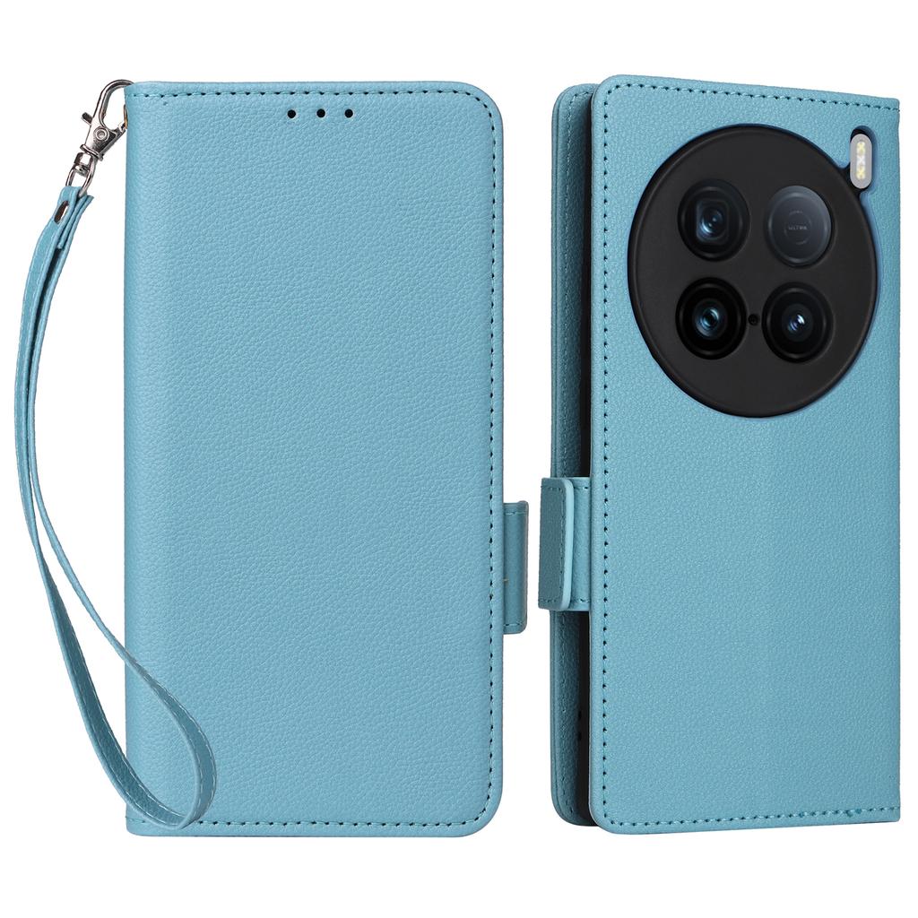 Чехол для vivo X100 Ultra 5G с ремешком на запястье, текстура личи, кошелек из ПУ кожи, чехол для телефона