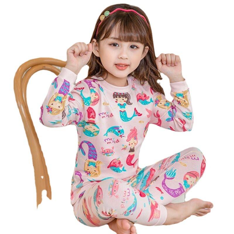 Пижамный комплект «Русалочка» для девочек из хлопка – теплая домашняя одежда на весну/осень с брюками