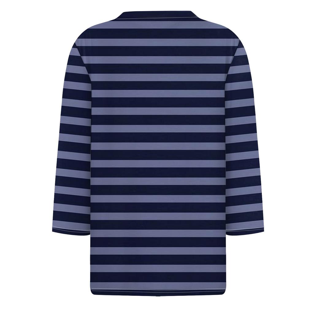 Женская мода повседневный свободный топ с рукавом 3/4 в полоску с круглым вырезом