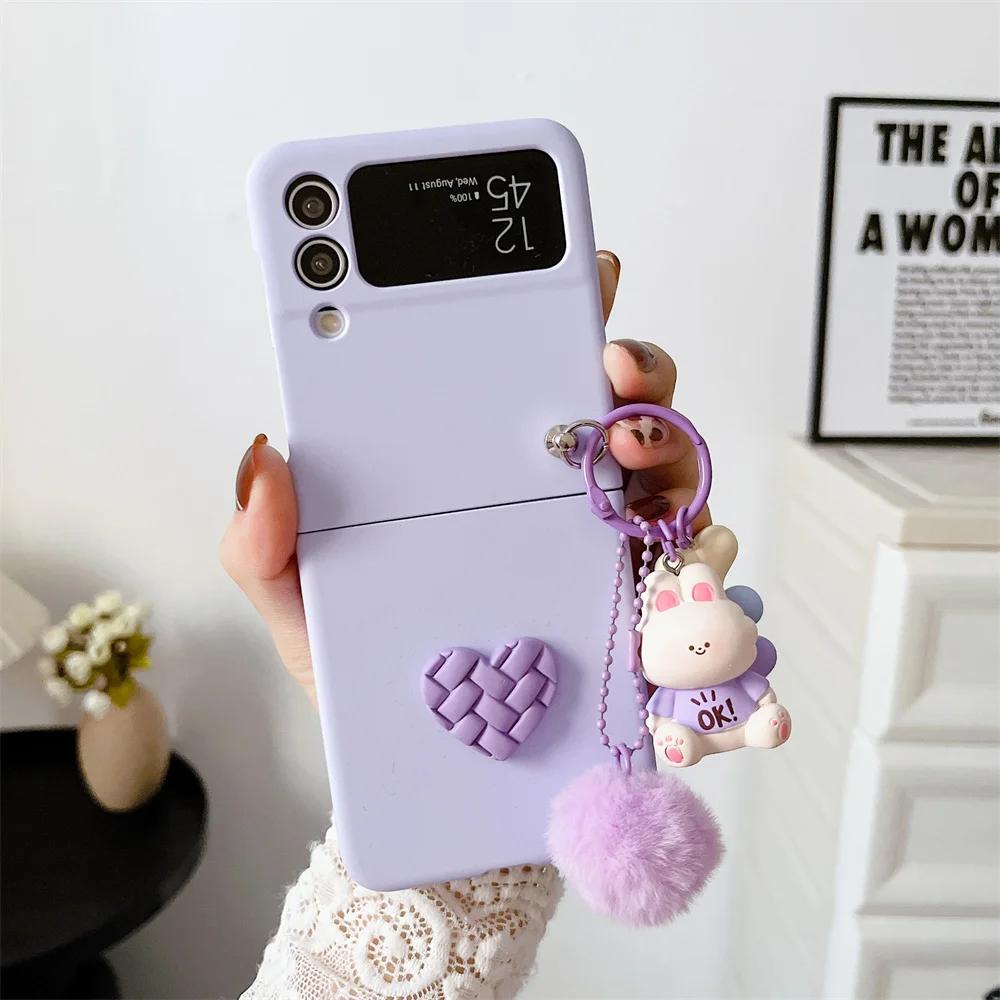Для Samsung Galaxy Z Flip 7 FE Чехол с мультяшным мишкой и сердцем Для Samsung Z Flip 7 6 5 4 ZFlip 7 Чехол с 3D мультяшным брелком-помпоном
