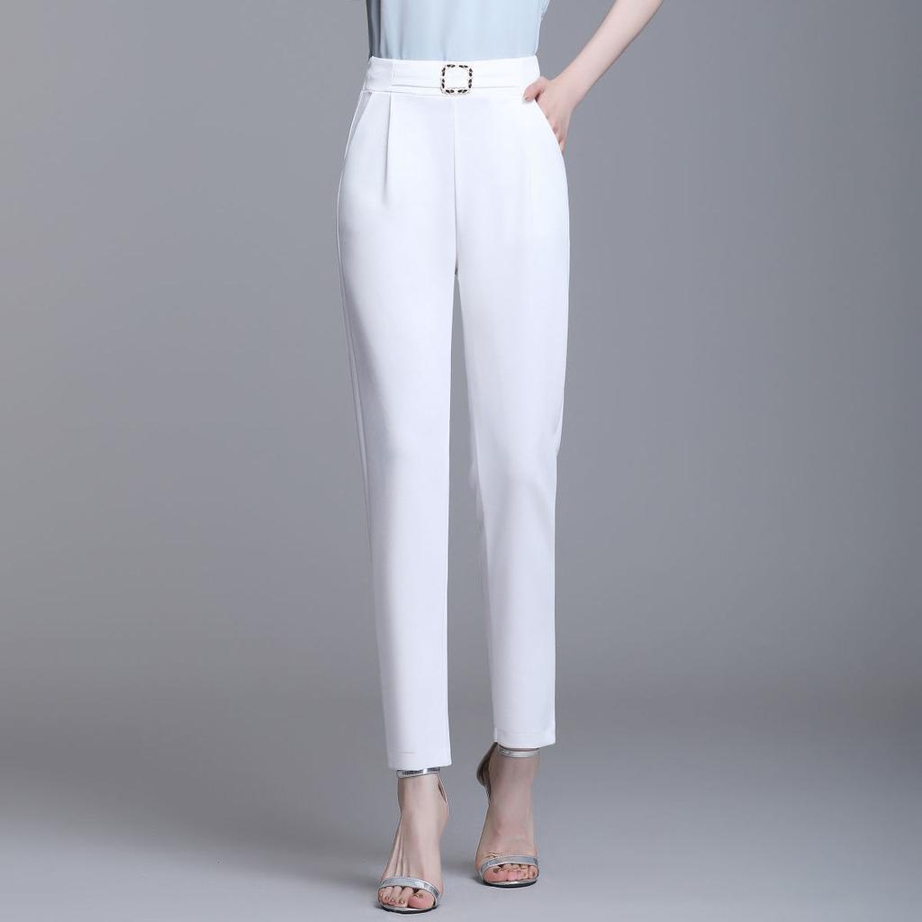 High Waist Elastic Harem Pants for Women Commuter Casual Capri Pants Fashion Solid Color Pockets Sashes Trousers 4XL