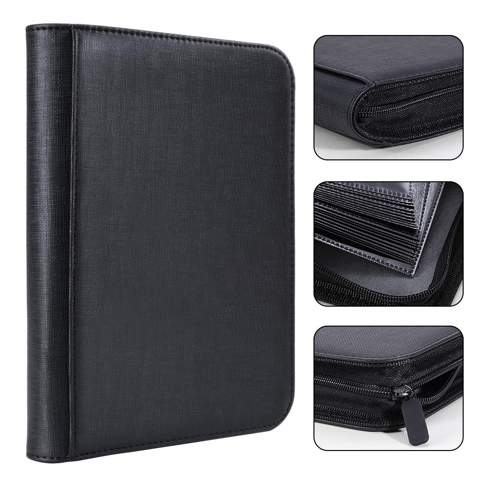PAKESI Star Card Card File 4 Pockets Holds 160 Cards Collect Card Sheets and Other Cards Star Card Collection File (Black)