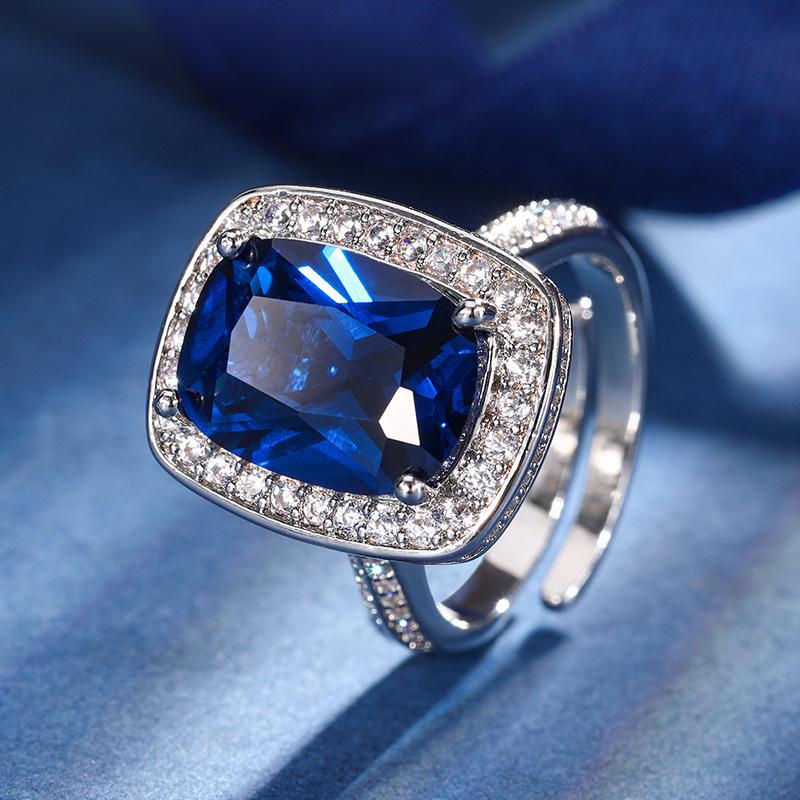 Jewelry Copper Bottom Gold-Plated Simulation Red Corundum Blue Spinel Temperament Fat Square Women'S Set 10 * 14