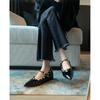 Pointed Rivets One-word Buckle Single Shoes Women's New Inner Height Increase Black Patent Leather Temperament Mary Jane Shoes