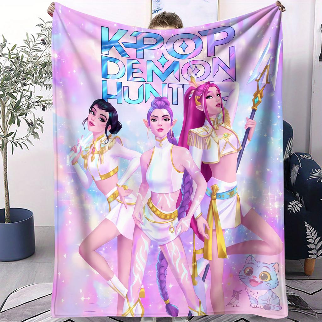 K Pop Demon Hunters Blanket Warmth Flannel Cover Soft Universal Throw Home Camping Fan Gifts Multifunctional Decorative Blanket