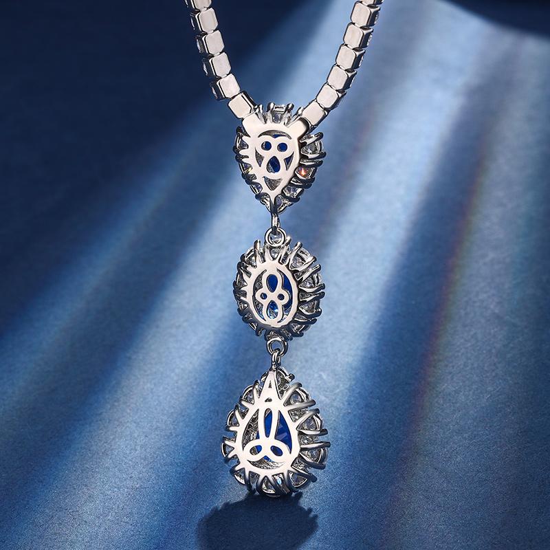 Luxury Fashion Emerald Sapphire Ruby Water Drop Long Pendant Zircon Tennis Necklace for Women Engagement Wedding Party Jewelry