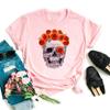Maycaur Fashion Skull Flower Print Женская футболка Летняя повседневная женская футболка с коротким рукавом и круглым вырезом в стиле 90-х годов, женская футболка, топы