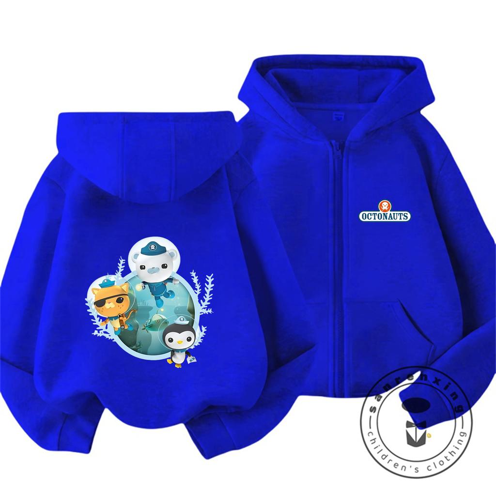 2026 Kawaii Octonauts Full Zip Hoodie Children 3-14 Years Captain Barnacle Print Hooded Jacket Outdoor Warm