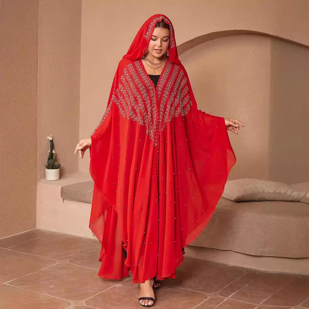 Платье большого размера со стразами и рукавами «летучая мышь» с платком на голове — женское платье в стиле Ближнего Востока и Дубая