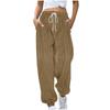 Women's Solid Colour Elastic Drawstring Waist Corduroy Drawstring Casual Side Pocket Trousers