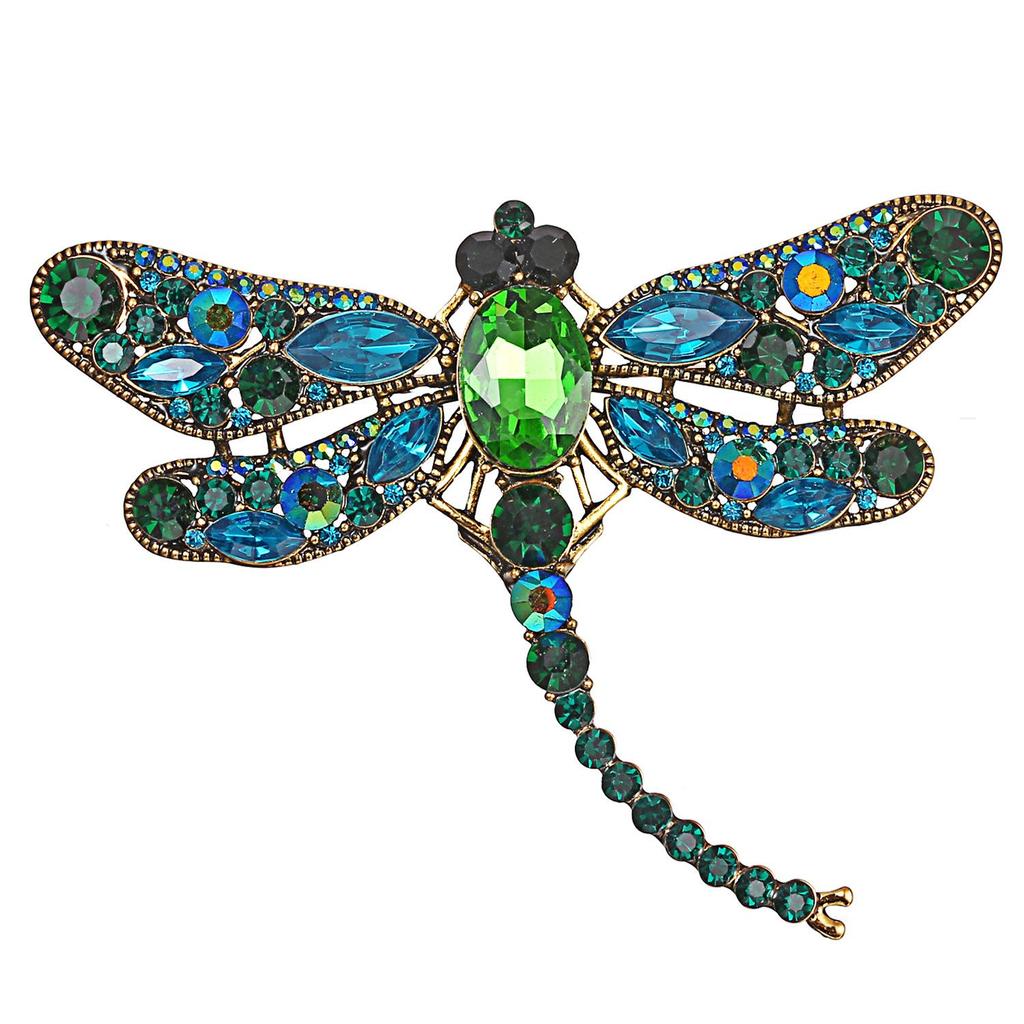 Vintage Corsage Pin Big Dragonfly Brooch Silk Scarf Buckle Diamond Animal Brooch