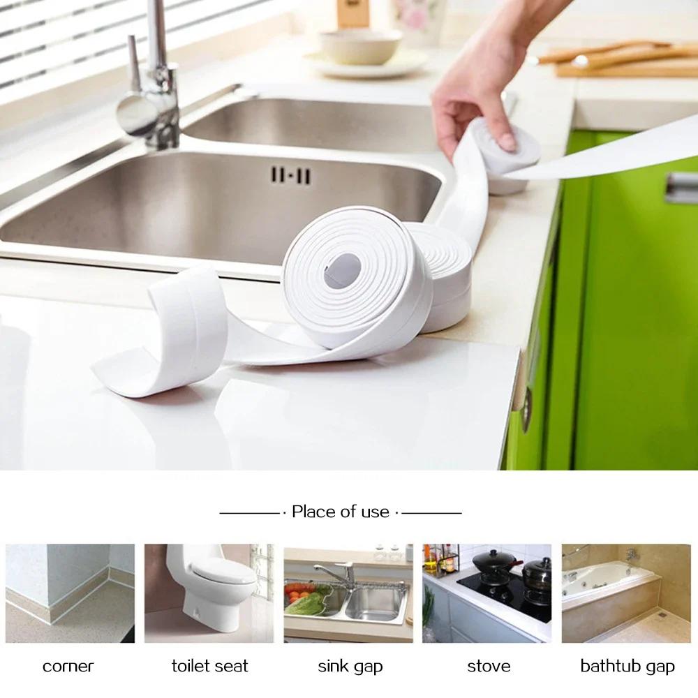 Kitchen Waterproof Accessories 3M Home Bathroom Waterproof Wall Sticker Sealing Tape PVC Adhesive Sealing Tape Sink Edge Tape