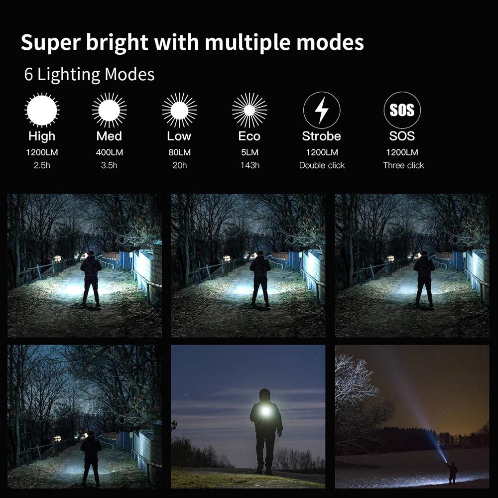 WUBEN C3 Flashlight Hard Light 1200Lumens Type-C Rechargeable With Battery Protable LED Troch Light For Outdoor Lighting