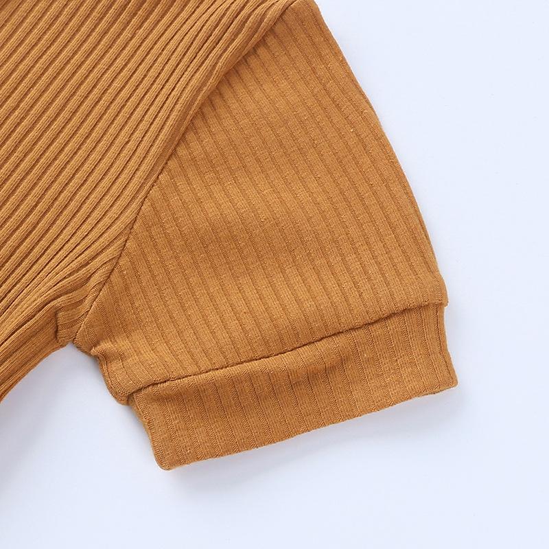 Летний комбинезон для новорожденных, однотонная детская одежда, комбинезон для девочек, хлопковый комбинезон с короткими рукавами и круглым вырезом для маленьких мальчиков, комбинезон