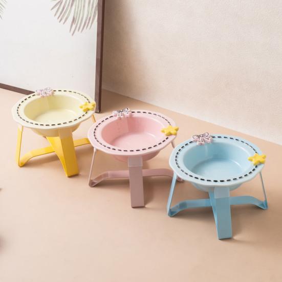Nostalgie Ceramic Feeding Bowl for Dogs & Cats, Whisker Friendly Kitten Food Water Dish, Wide Shallow Pet Feeder Plate Dry Wet