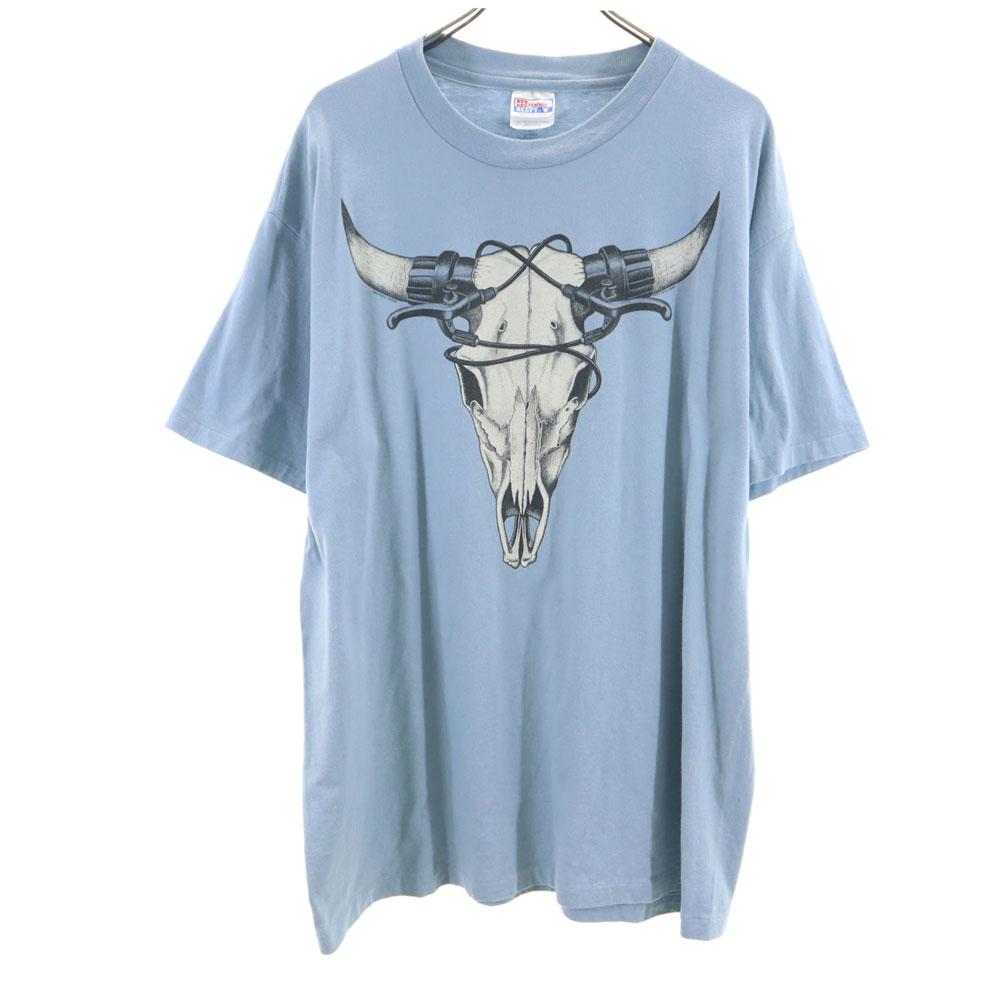 HANES 90s Made In USA Old Print Short Sleeve T-shirt XL Blue Men's Used