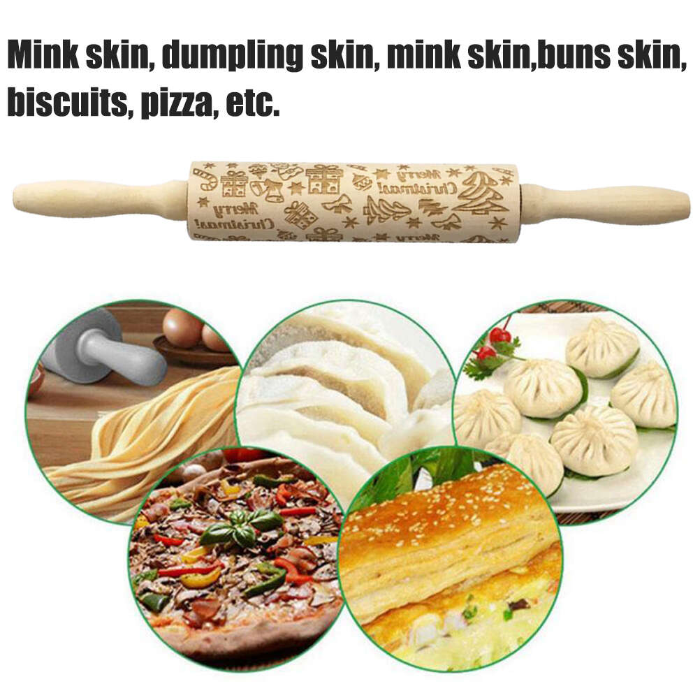 Деревянные рождественские ролики из натурального дерева, скалка для тиснения, инструмент для выпечки