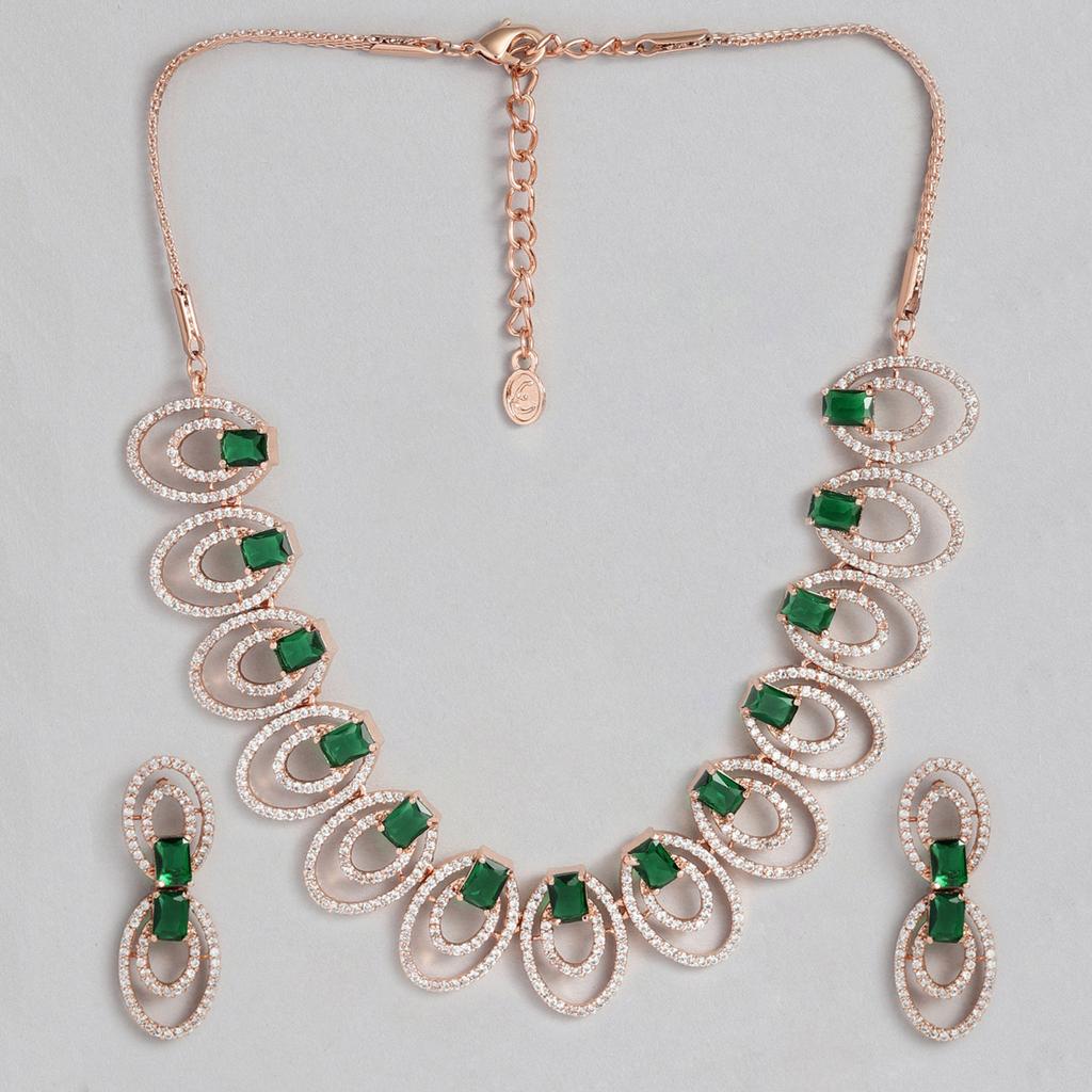 Великолепное колье Estele с покрытием из розового золота, CZ и изумрудными кристаллами для женщин