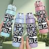 1PC Catch Me If You Can Quote Print 750ml Color Plastic Sports Water Bottle Leakproof Flip Straw Lid Suitable for Sports Office Home Use