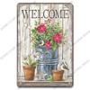 Винтажный приветственный плакат, металлические жестяные знаки, цветы, птицы, автомобиль, металлическая доска, настенный декор для кафе, дома, сада, фермы, пляжной хижины
