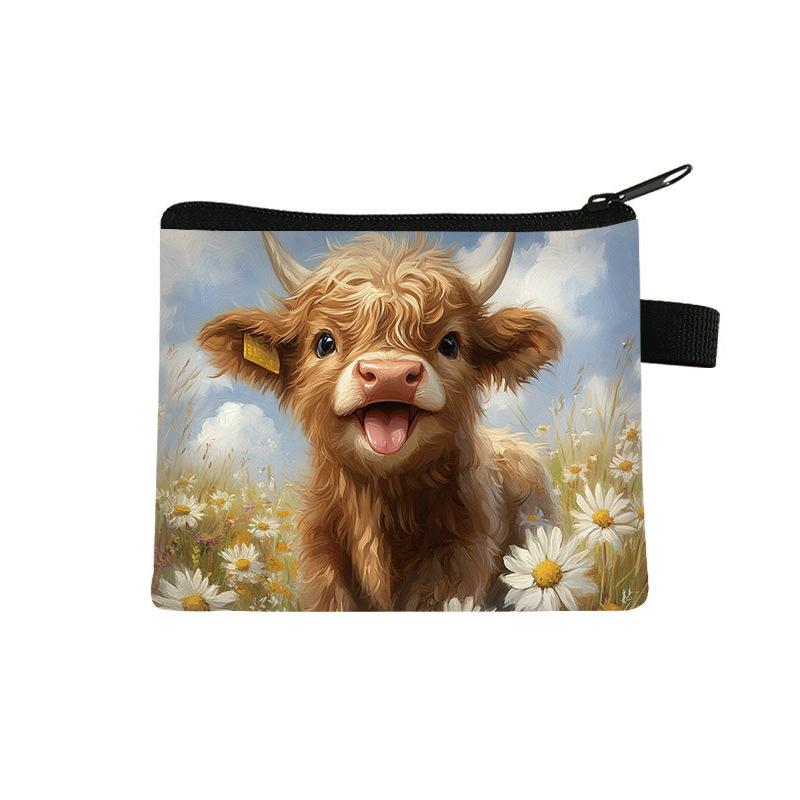 Highland Cow Coin Purse Cute Mini Storage Wallet Short Portable Wallet Key Card Holder