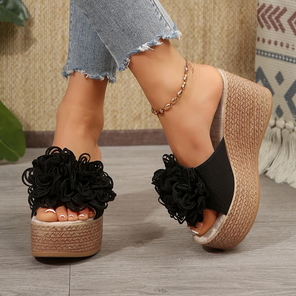 Elegant Floral Embellished Wedge Sandals for Women
