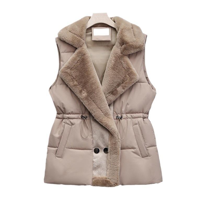 New Large-size Women's Clothing Winter New Double-breasted Fur Collar Waist Cotton-padded Vest Women's Vest Jacket