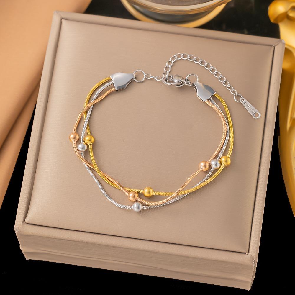 Gold Silver Color Wrap Beaded Bracelets Round Beads Party Jewelry Elegant Wrist Chain Women
