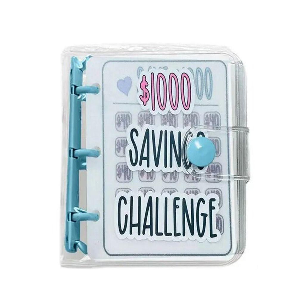 PVC $1000 Money Savings Challenge Binder Button Closure Mini Budget Binder Notebook Cash Saving