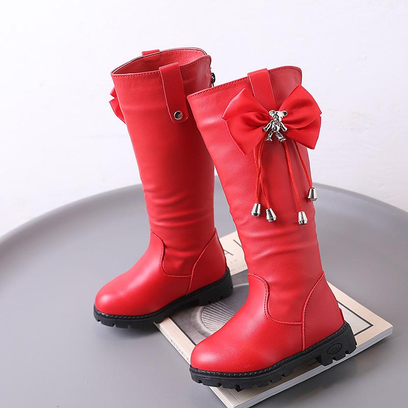 New Sweet Children's Winter Boots Chic Bear Bowknot Girls Fashion Boots Mid-calf Versatile Kids Princess Elegant Cotton Boots