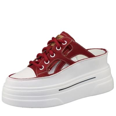 Модные женские туфли на толстой подошве Muffin 2024 года, лето, новый стиль, повседневная обувь без каблука, внутренняя высота, женская полая вулканизированная обувь