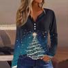 Women's T Shirt Tee  Print Button Long Sleeve Knit Sweater Daily Weekend Fashion Basic V- Neck Regular Top