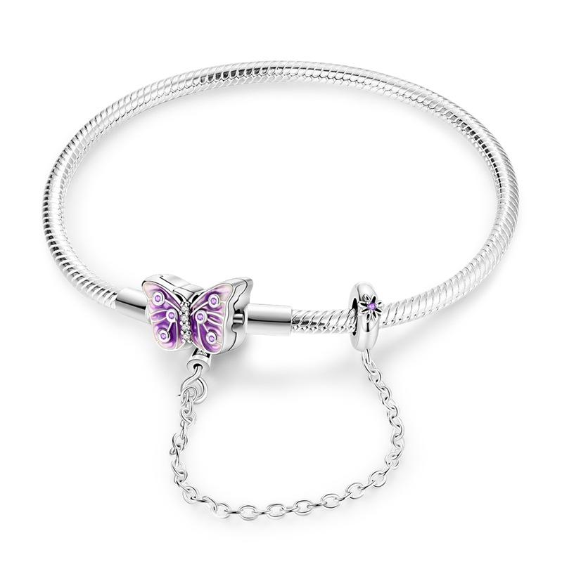 Heart Shaped Zircon Butterfly Base Bangle Single Wear Copper Silver Plated Colorful Snake Bone Bracelet