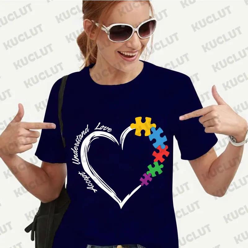 New Tshirts for Women Fashion Autism Print Unisex T Shirt Y2K Streetwear Clothes Autism Awareness T Shirt Autism Female Tee Top