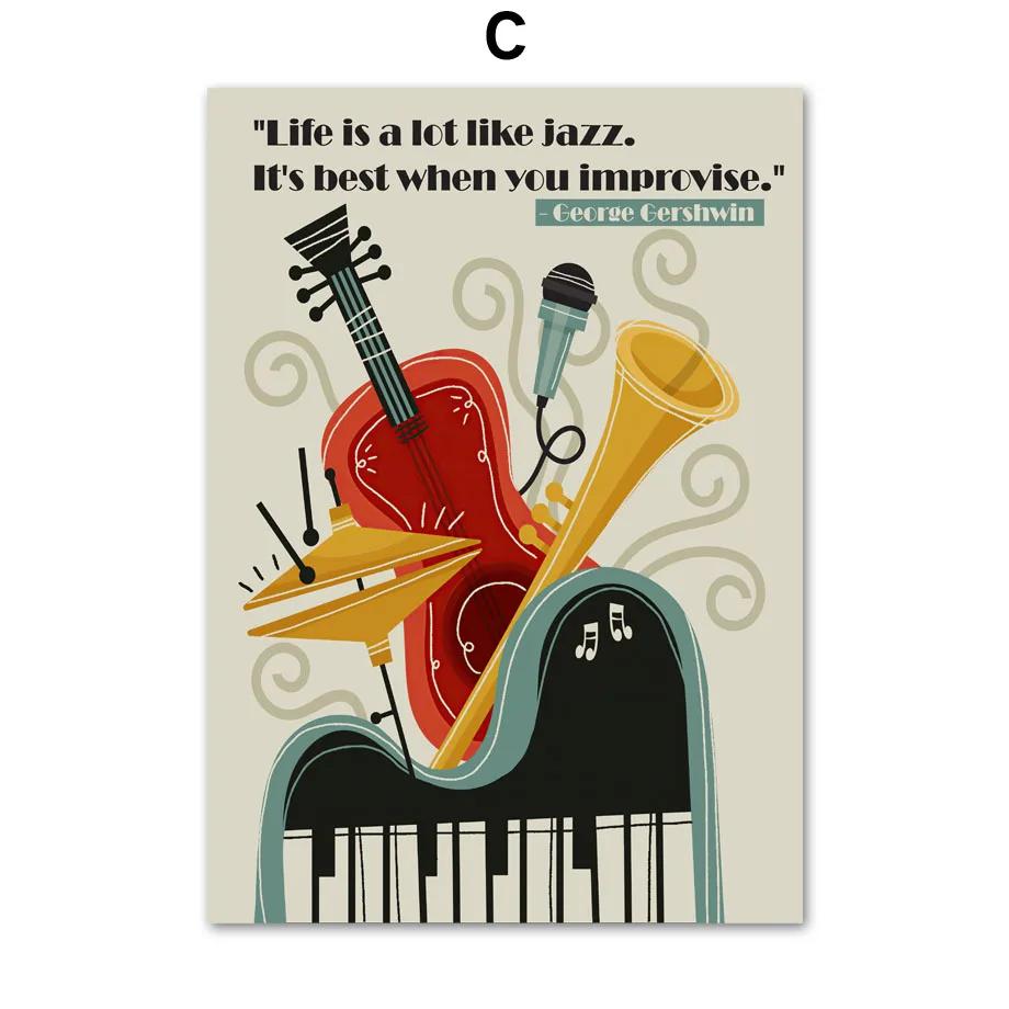 Frameless Jazz Festival Guitar Cello Piano Music Wall Art Canvas Painting Nordic Posters and Prints Wall Pictures for Living Roo