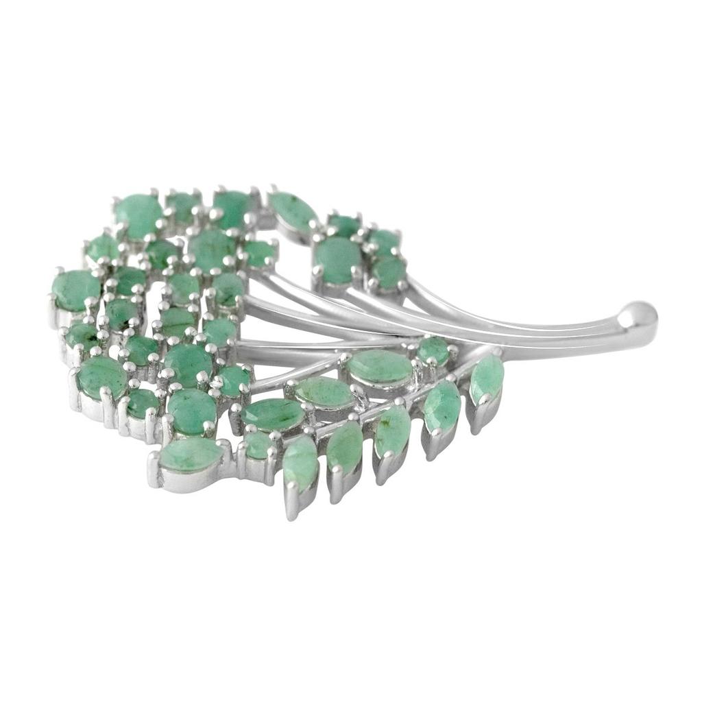 Silver Brooch with Natural Emerald 2.41ct (2140887)