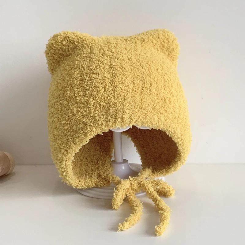 Зимняя детская шапка-бини с рисунком из мультфильма, мягкая теплая вязаная шапка для мальчиков и девочек, милые вязаные шапки с изображением кота