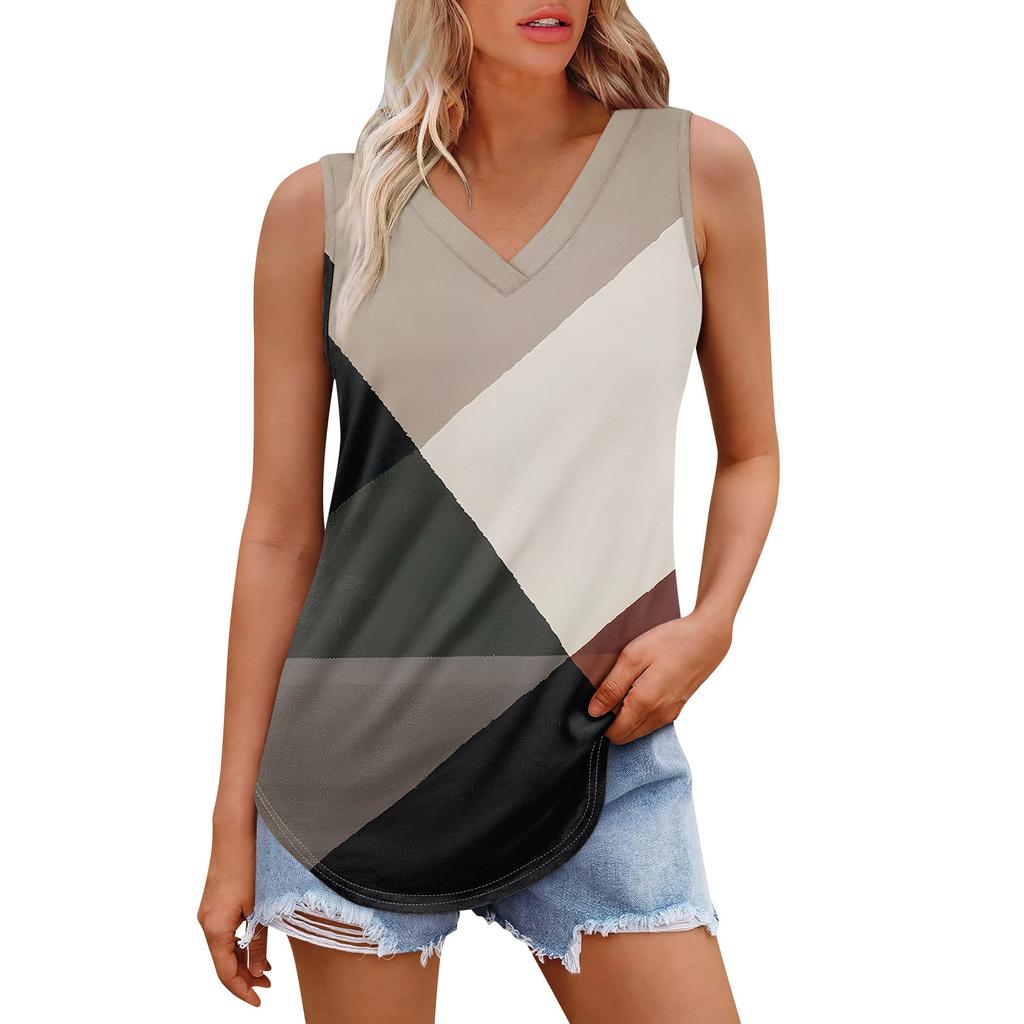 Женская майка с V-образным вырезом и принтом, повседневная майка, свободный крой, топы без рукавов, струящиеся