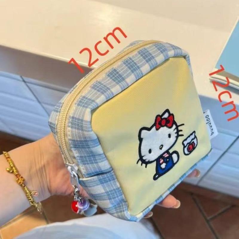 Embroidery kitty cosmetic bag color matching cute cartoon small square bag aunt towel sundries portable liner hand bag