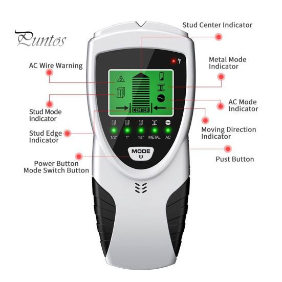 Настенный детектор 5 в 1. Поиск шпилек с обнаружением проводов под напряжением переменного тока. Дисплей с подсветкой. 5 режимов. 3 глубины. Металлический деревянный кабельный трекер.