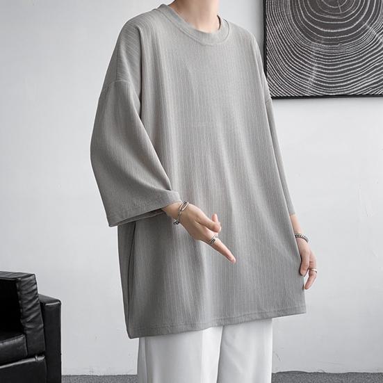 Мужская футболка с круглым вырезом, рукавами три четверти, однотонная футболка в повседневном стиле, свободная футболка для улицы, путешествий, отпуска